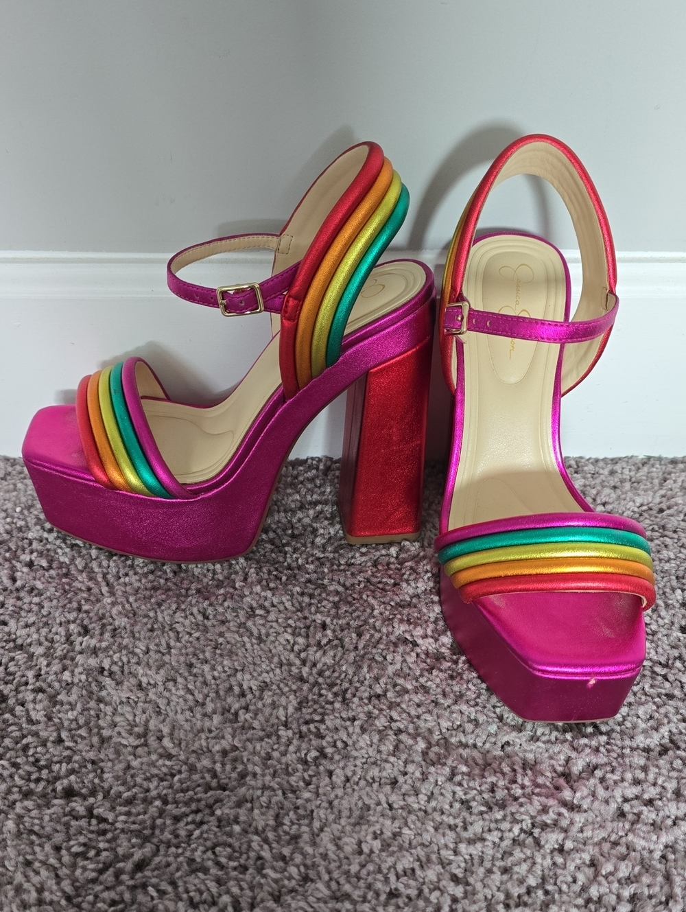 Jessica Simpson colorful metalluc Bautista chucky heel shoes-6